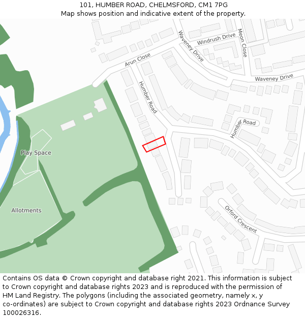 101, HUMBER ROAD, CHELMSFORD, CM1 7PG: Location map and indicative extent of plot