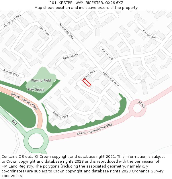 101, KESTREL WAY, BICESTER, OX26 6XZ: Location map and indicative extent of plot