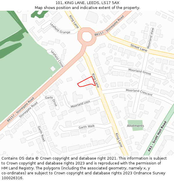 101, KING LANE, LEEDS, LS17 5AX: Location map and indicative extent of plot
