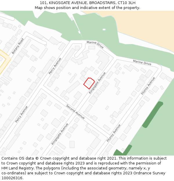 101, KINGSGATE AVENUE, BROADSTAIRS, CT10 3LH: Location map and indicative extent of plot