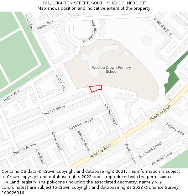 101, LEIGHTON STREET, SOUTH SHIELDS, NE33 3BT: Location map and indicative extent of plot