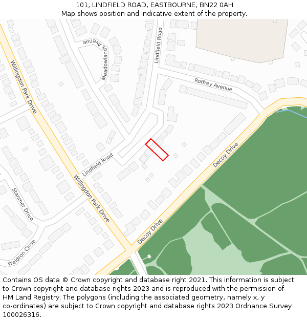 101, LINDFIELD ROAD, EASTBOURNE, BN22 0AH: Location map and indicative extent of plot