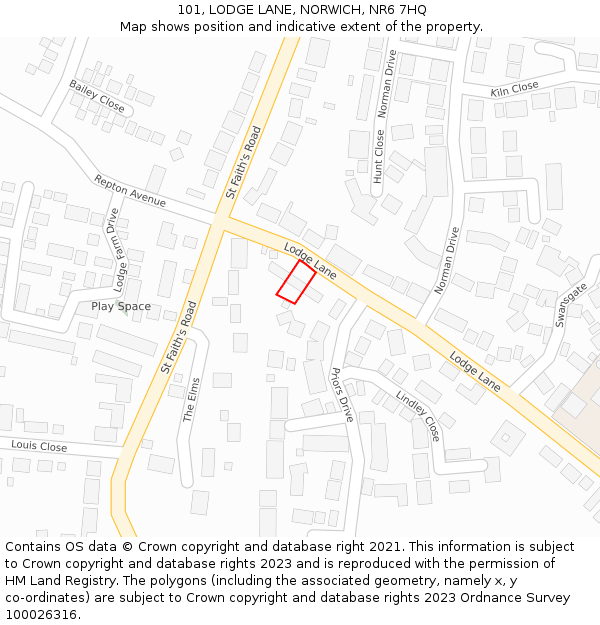 101, LODGE LANE, NORWICH, NR6 7HQ: Location map and indicative extent of plot