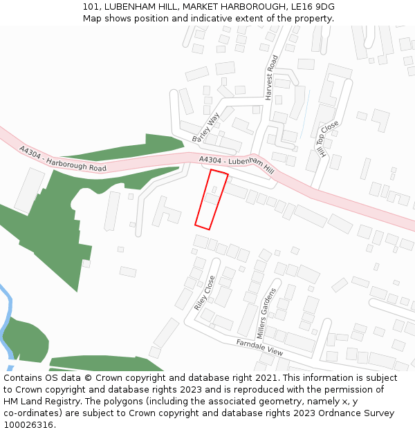101, LUBENHAM HILL, MARKET HARBOROUGH, LE16 9DG: Location map and indicative extent of plot