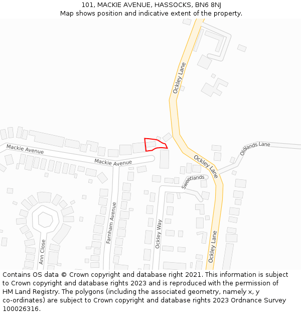 101, MACKIE AVENUE, HASSOCKS, BN6 8NJ: Location map and indicative extent of plot