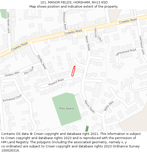 101, MANOR FIELDS, HORSHAM, RH13 6SD: Location map and indicative extent of plot