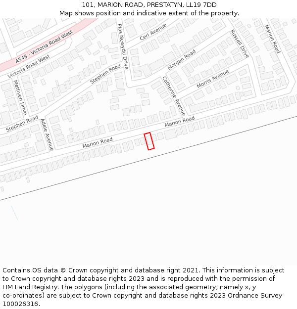 101, MARION ROAD, PRESTATYN, LL19 7DD: Location map and indicative extent of plot