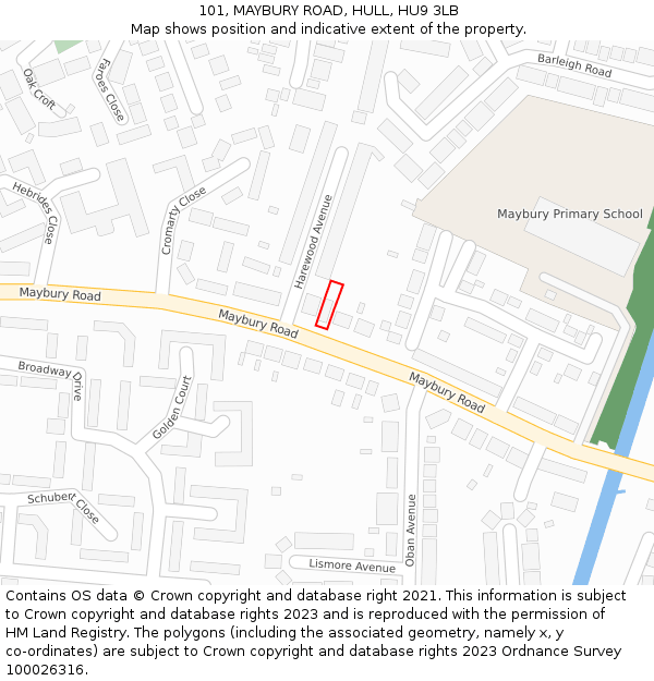 101, MAYBURY ROAD, HULL, HU9 3LB: Location map and indicative extent of plot