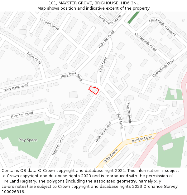 101, MAYSTER GROVE, BRIGHOUSE, HD6 3NU: Location map and indicative extent of plot