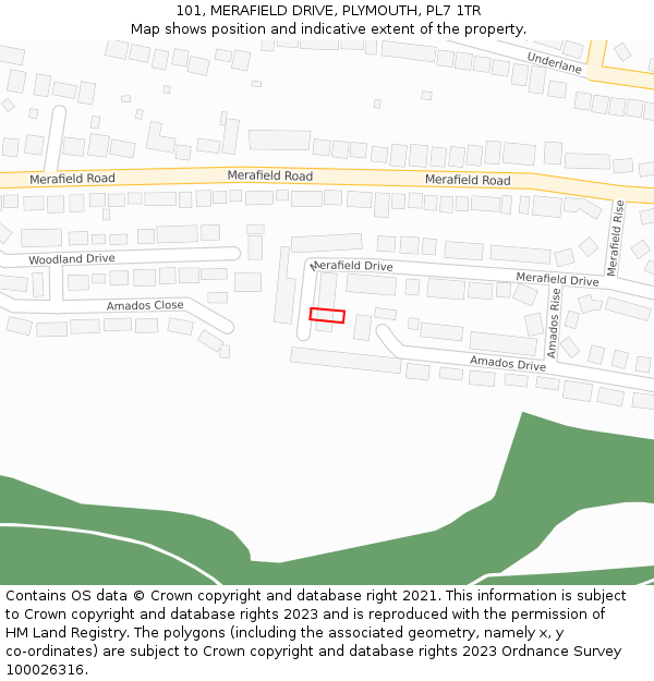101, MERAFIELD DRIVE, PLYMOUTH, PL7 1TR: Location map and indicative extent of plot