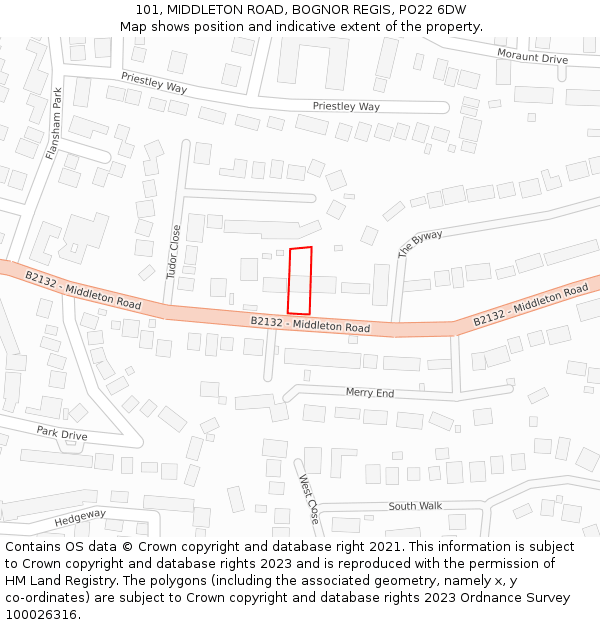 101, MIDDLETON ROAD, BOGNOR REGIS, PO22 6DW: Location map and indicative extent of plot