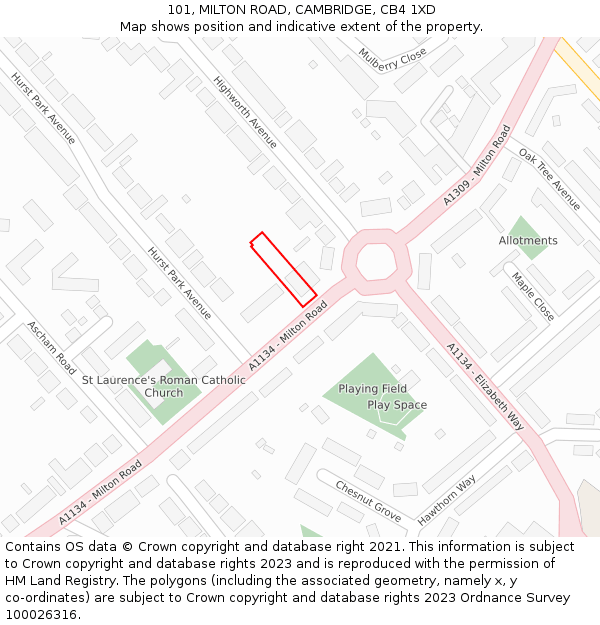 101, MILTON ROAD, CAMBRIDGE, CB4 1XD: Location map and indicative extent of plot