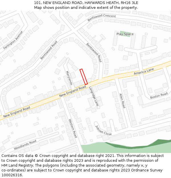 101, NEW ENGLAND ROAD, HAYWARDS HEATH, RH16 3LE: Location map and indicative extent of plot