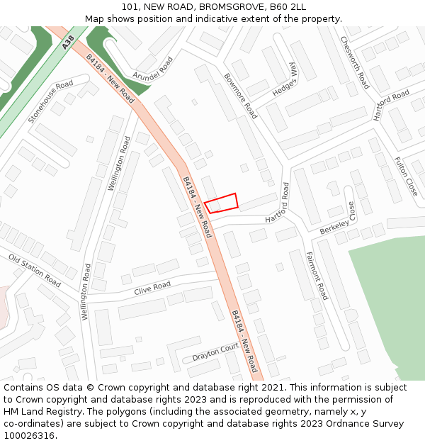 101, NEW ROAD, BROMSGROVE, B60 2LL: Location map and indicative extent of plot