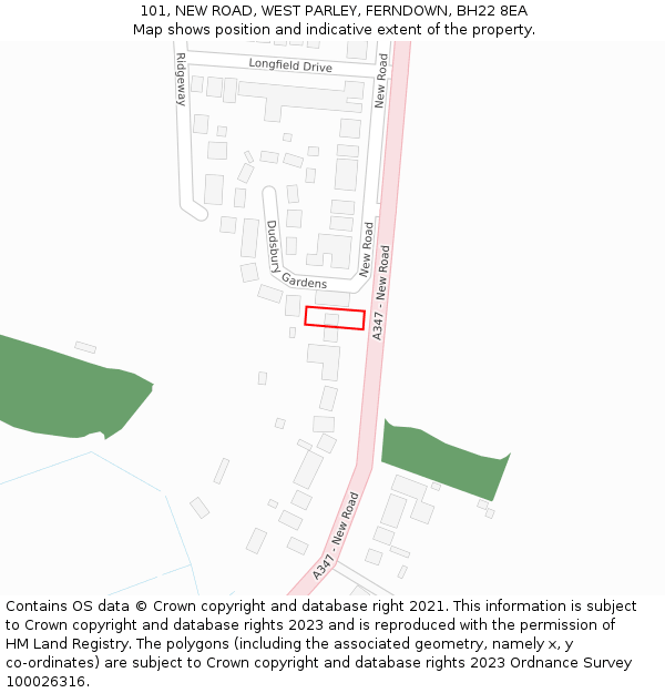 101, NEW ROAD, WEST PARLEY, FERNDOWN, BH22 8EA: Location map and indicative extent of plot