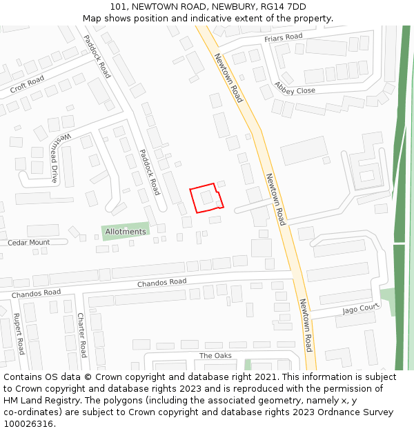 101, NEWTOWN ROAD, NEWBURY, RG14 7DD: Location map and indicative extent of plot