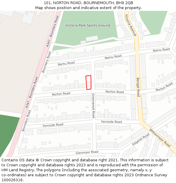 101, NORTON ROAD, BOURNEMOUTH, BH9 2QB: Location map and indicative extent of plot