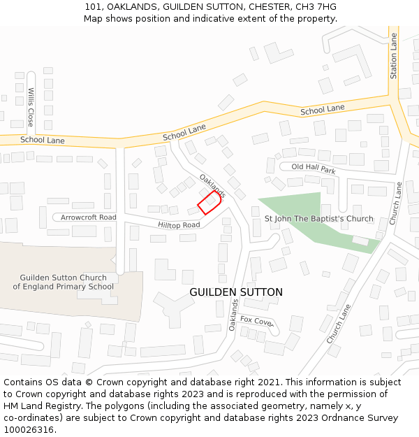 101, OAKLANDS, GUILDEN SUTTON, CHESTER, CH3 7HG: Location map and indicative extent of plot