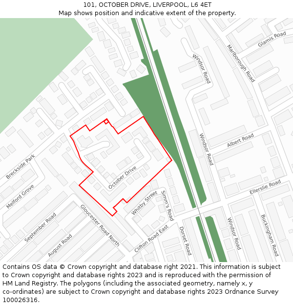 101, OCTOBER DRIVE, LIVERPOOL, L6 4ET: Location map and indicative extent of plot