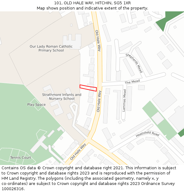 101, OLD HALE WAY, HITCHIN, SG5 1XR: Location map and indicative extent of plot