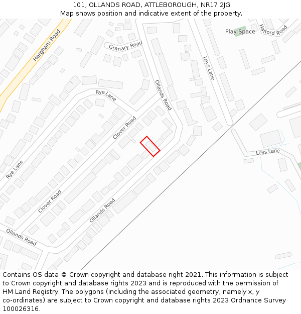 101, OLLANDS ROAD, ATTLEBOROUGH, NR17 2JG: Location map and indicative extent of plot