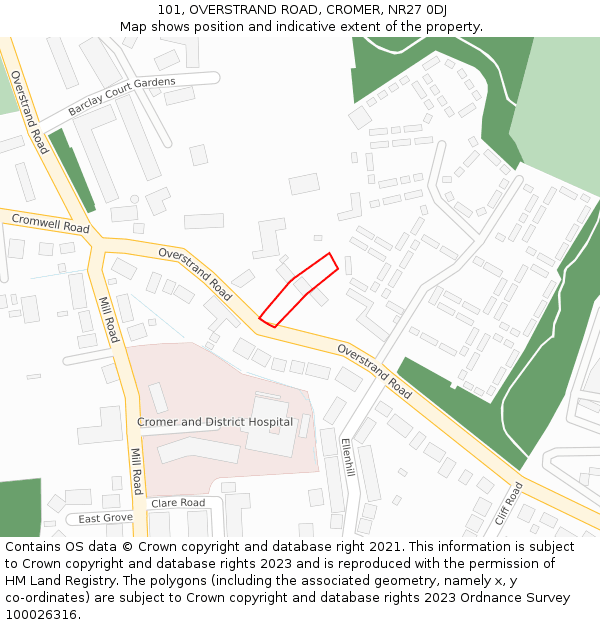 101, OVERSTRAND ROAD, CROMER, NR27 0DJ: Location map and indicative extent of plot