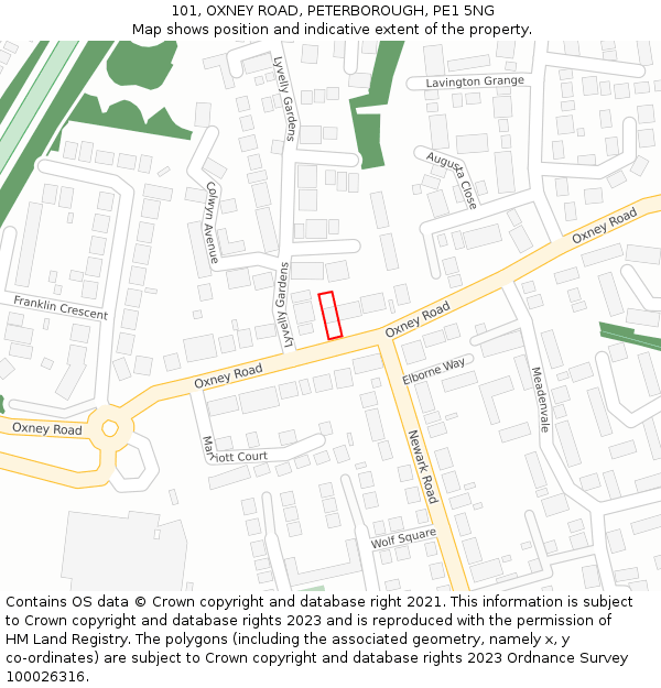 101, OXNEY ROAD, PETERBOROUGH, PE1 5NG: Location map and indicative extent of plot