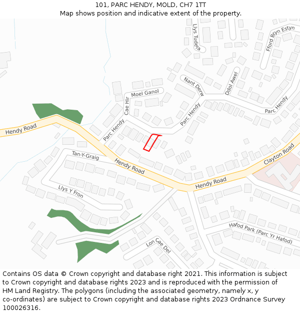 101, PARC HENDY, MOLD, CH7 1TT: Location map and indicative extent of plot