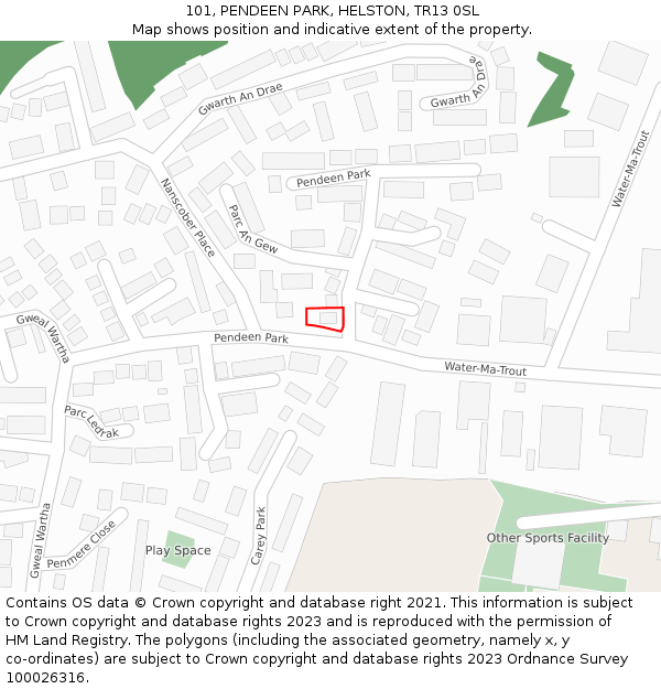 101, PENDEEN PARK, HELSTON, TR13 0SL: Location map and indicative extent of plot