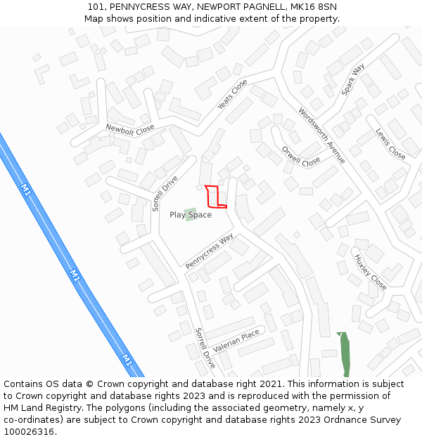 101, PENNYCRESS WAY, NEWPORT PAGNELL, MK16 8SN: Location map and indicative extent of plot