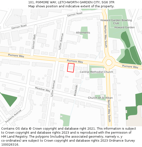 101, PIXMORE WAY, LETCHWORTH GARDEN CITY, SG6 3TR: Location map and indicative extent of plot