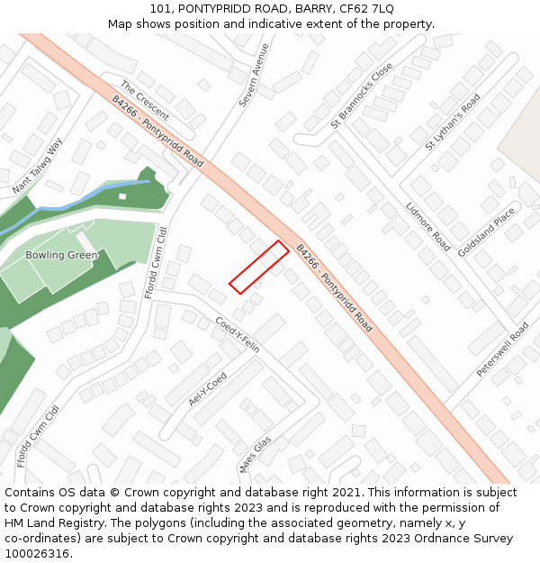 101, PONTYPRIDD ROAD, BARRY, CF62 7LQ: Location map and indicative extent of plot