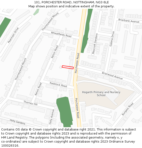 101, PORCHESTER ROAD, NOTTINGHAM, NG3 6LE: Location map and indicative extent of plot