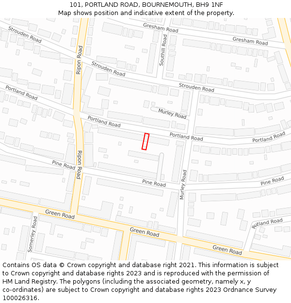 101, PORTLAND ROAD, BOURNEMOUTH, BH9 1NF: Location map and indicative extent of plot