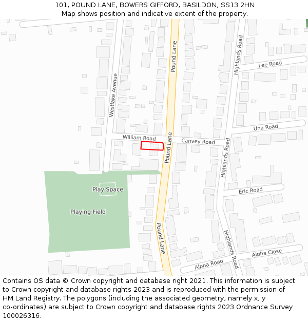 101, POUND LANE, BOWERS GIFFORD, BASILDON, SS13 2HN: Location map and indicative extent of plot