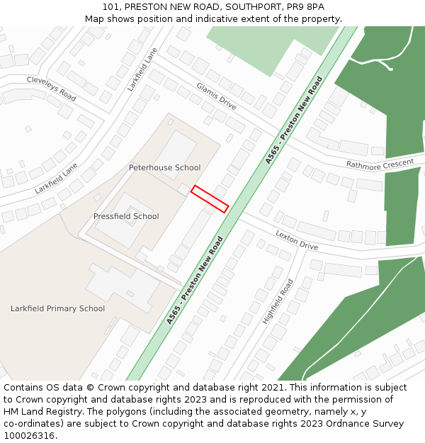 101, PRESTON NEW ROAD, SOUTHPORT, PR9 8PA: Location map and indicative extent of plot