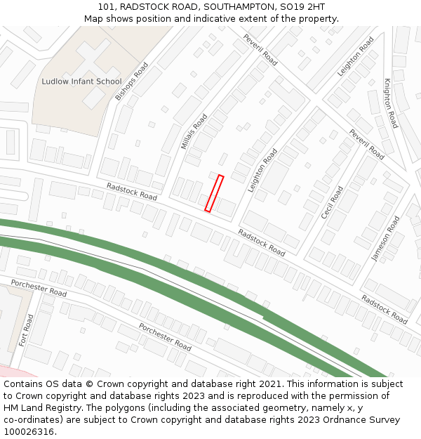 101, RADSTOCK ROAD, SOUTHAMPTON, SO19 2HT: Location map and indicative extent of plot