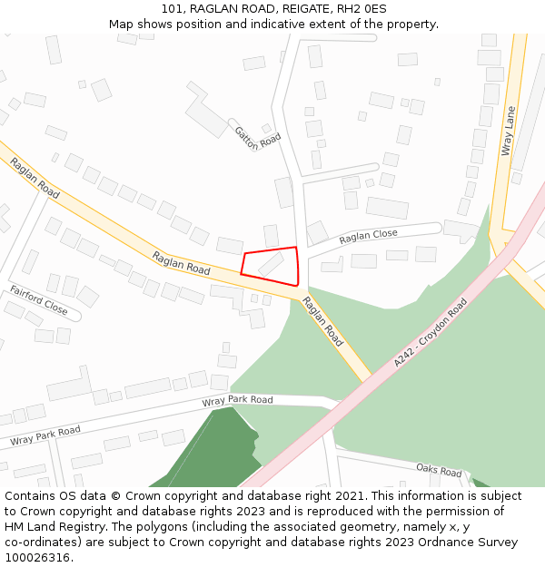 101, RAGLAN ROAD, REIGATE, RH2 0ES: Location map and indicative extent of plot