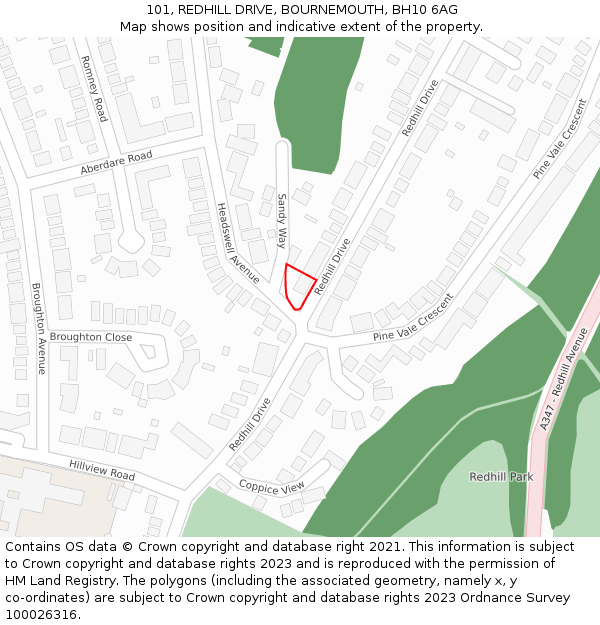 101, REDHILL DRIVE, BOURNEMOUTH, BH10 6AG: Location map and indicative extent of plot