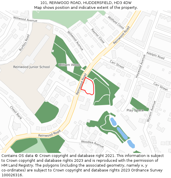 101, REINWOOD ROAD, HUDDERSFIELD, HD3 4DW: Location map and indicative extent of plot