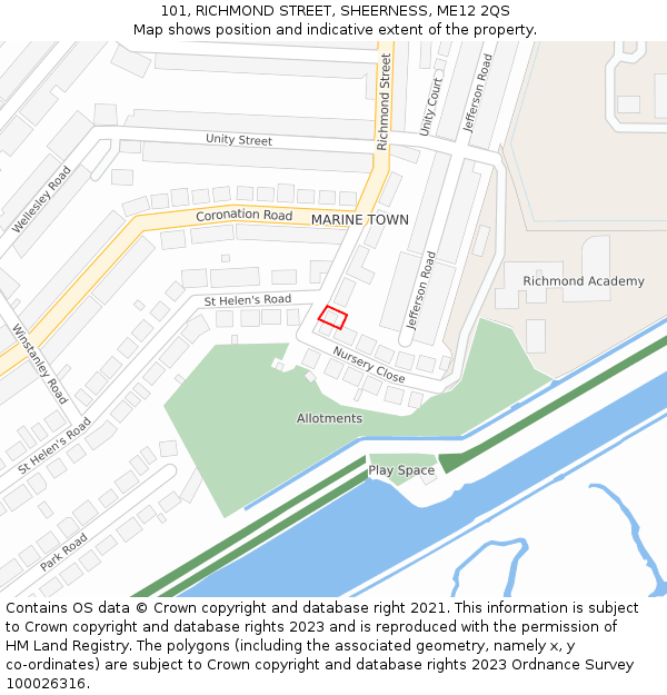 101, RICHMOND STREET, SHEERNESS, ME12 2QS: Location map and indicative extent of plot