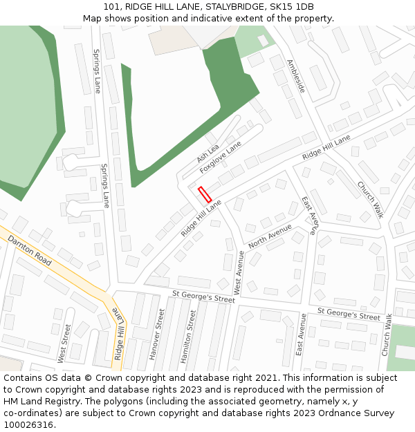 101, RIDGE HILL LANE, STALYBRIDGE, SK15 1DB: Location map and indicative extent of plot