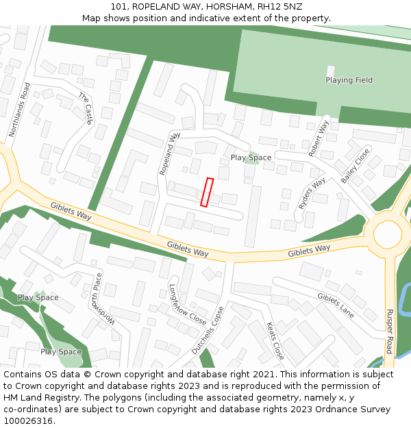 101, ROPELAND WAY, HORSHAM, RH12 5NZ: Location map and indicative extent of plot