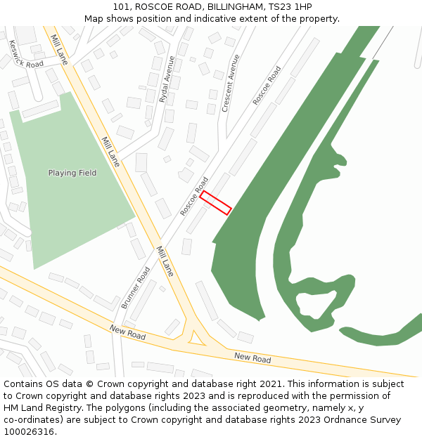101, ROSCOE ROAD, BILLINGHAM, TS23 1HP: Location map and indicative extent of plot
