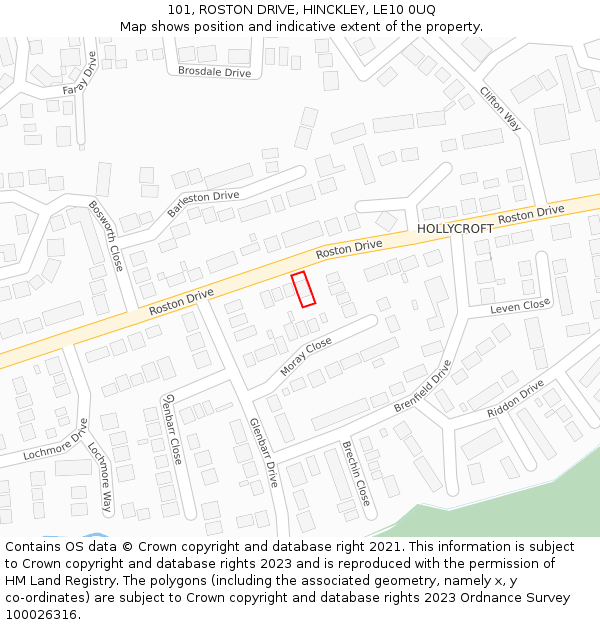 101, ROSTON DRIVE, HINCKLEY, LE10 0UQ: Location map and indicative extent of plot