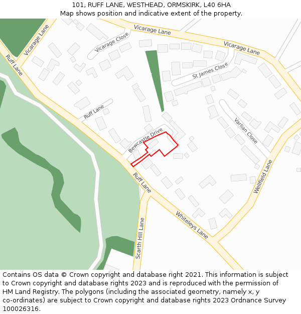 101, RUFF LANE, WESTHEAD, ORMSKIRK, L40 6HA: Location map and indicative extent of plot