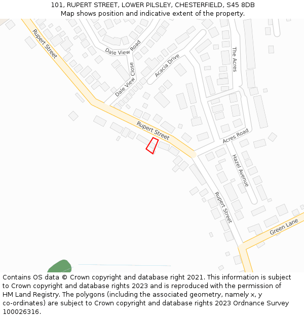 101, RUPERT STREET, LOWER PILSLEY, CHESTERFIELD, S45 8DB: Location map and indicative extent of plot