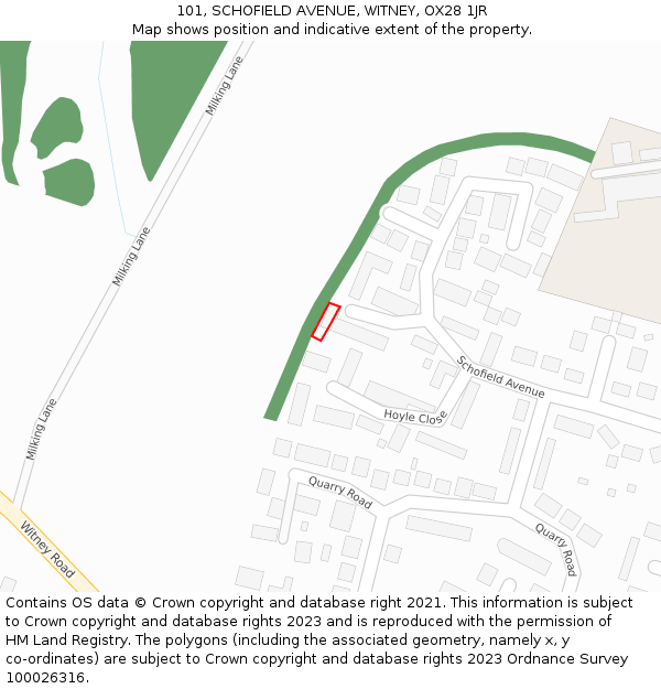 101, SCHOFIELD AVENUE, WITNEY, OX28 1JR: Location map and indicative extent of plot