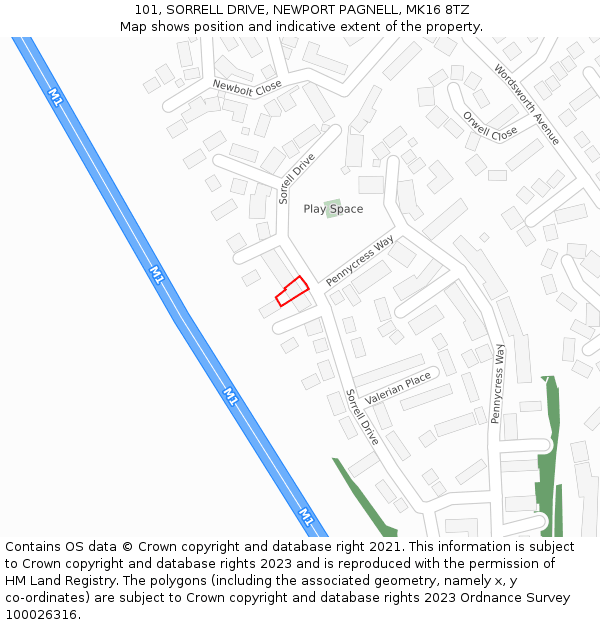 101, SORRELL DRIVE, NEWPORT PAGNELL, MK16 8TZ: Location map and indicative extent of plot