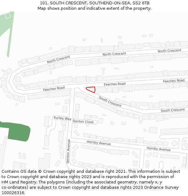 101, SOUTH CRESCENT, SOUTHEND-ON-SEA, SS2 6TB: Location map and indicative extent of plot